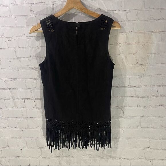 House of Harlow 1960 Black Leather Fringe Sleeveless Top Size xSmall - Picture 2 of 7